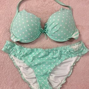 Victoria's Secret Fabulous Push Up Bikini, Size 36C & Medium, Teal/White